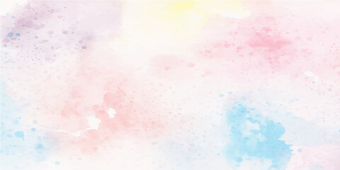 Abstract hand-painted watercolor background with colorful grunge texture design in pink, yellow, blue, and orange pastel paint art on paper