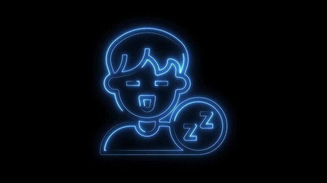 Glowing neon style video animation of sleepy person with sleeping z symbol on black background