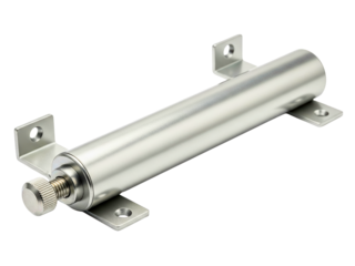 Metal industrial damper mechanism with an adjustment knob on a transparent background