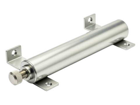 Metal industrial damper mechanism with an adjustment knob on a transparent background
