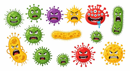 Coronavirus character vector illustration on white background. Cartoon Covid 19-NCP fly germ virus infection and micro bacteria character. Microbe, Pathogen