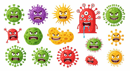 Coronavirus character vector illustration on white background. Cartoon Covid 19-NCP fly germ virus infection and micro bacteria character. Microbe, Pathogen © Avra