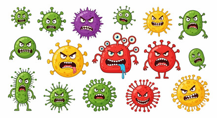 Coronavirus character vector illustration on white background. Cartoon Covid 19-NCP fly germ virus infection and micro bacteria character. Microbe, Pathogen