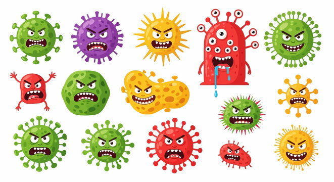 Coronavirus character vector illustration on white background. Cartoon Covid 19-NCP fly germ virus infection and micro bacteria character. Microbe, Pathogen