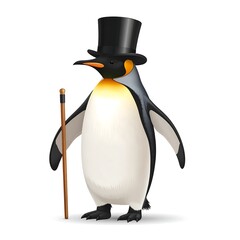 Penguin in a top hat holding a walking cane
