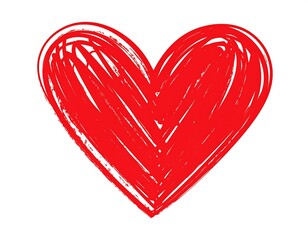Isolated red, scribbled heart shape on a white background