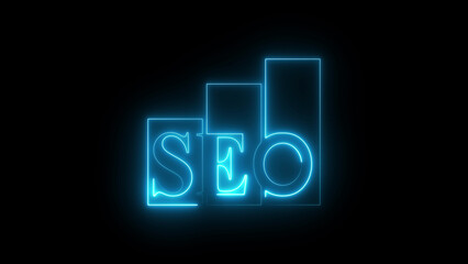 Neon SEO graph glowing digital illustration on dark background, search engine optimization analytics chart, 