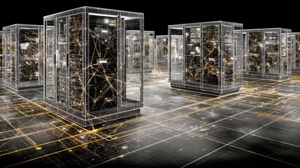 Network server farm, wireframe view