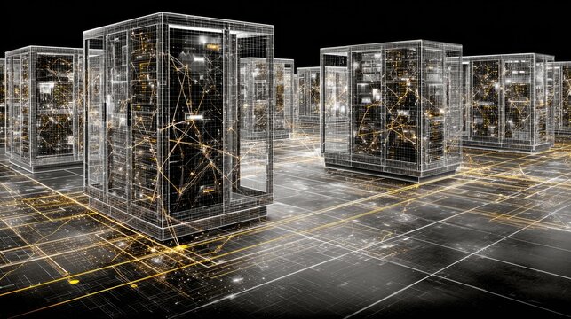 Network server farm, wireframe view
