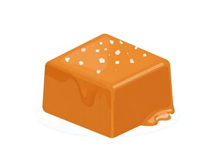 Isometric illustration of a square caramel candy with sea salt flakes