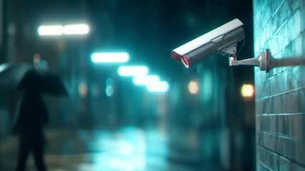 Security camera surveillance on a rainy night urban scape - Powered by Adobe