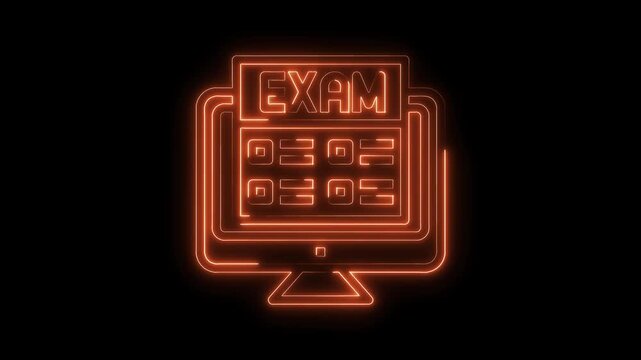 Neon outline of online exam on computer screen animation design concept