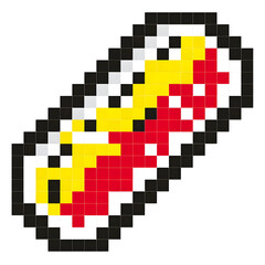 Obraz premium Pixel art hot dog with mustard and ketchup on transparent background