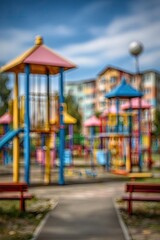 Colorful playground in a city park, blurred