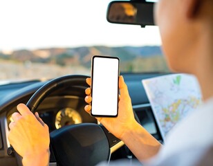 Person using phone in car