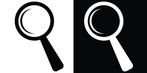 Two magnifying glass icons, one black on white, one white on black, symbolizing search or investigation.