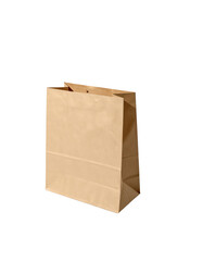 Simple brown kraft paper shopping bag standing upright.