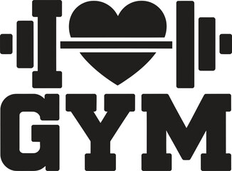I love gym heart and barbell silhouette graphic design