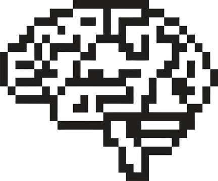 Pixelated brain icon represents technology and artificial intelligence