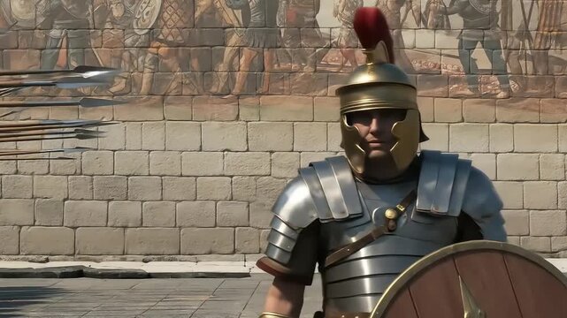 Roman Soldier Facing Spear Phalanx in Ancient Battle Formation