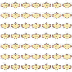 Fototapeta premium Seamless Pattern of Cute Heart Character with Crown and Wings PNG Illustration