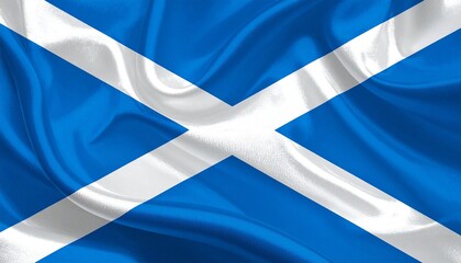 The Scottish flag, Saint Andrew’s Cross, flies on a flagpole against a partly cloudy sky—symbolizing national pride, heritage, and identity with its white diagonal cross on a blue field.