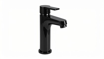 A matte black bathroom faucet with a cylindrical body and horizontal lever stands over a sink—symbolizing modern interior design, minimalism, and sleek functionality in home improvement.