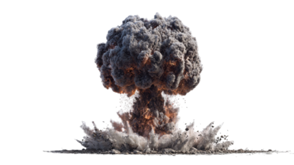 3d rendering depicting an atomic bomb in the action isolated on white background