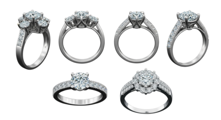 Set of Diamond rings isolated on white or transparent background