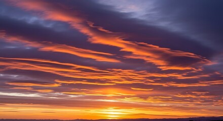 Obraz premium Striking sunset painting the sky with fiery hues and deep twilight shades creating a breathtaking view