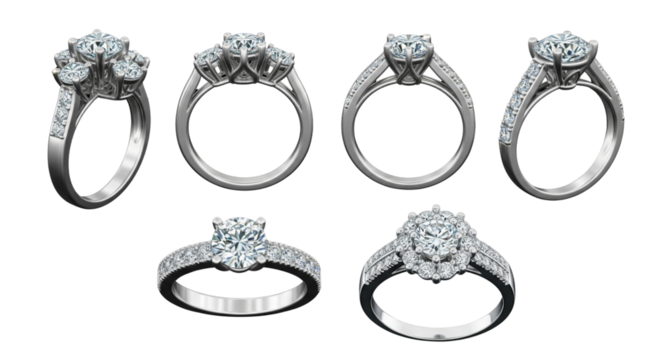 Set of Diamond rings isolated on white or transparent background