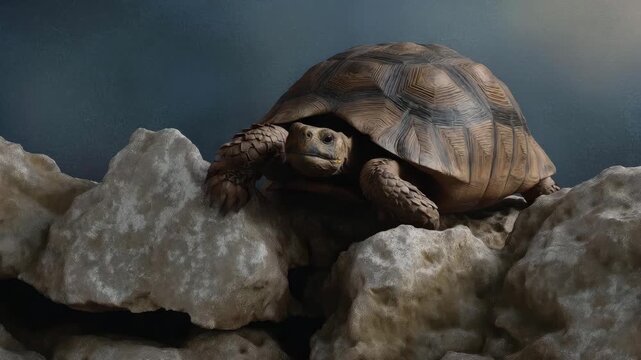A beautifully detailed sculpture of a turtle resting on rocks, illustrating the elegance of wildlife and the importance of environmental conservation in artistic representations.