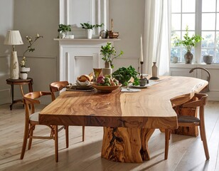Rustic Wooden Dining Table with Natural Edge in Bright Airy Room