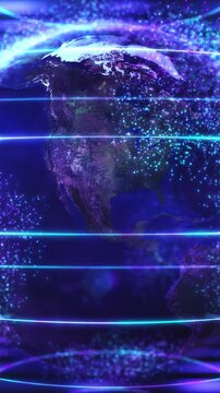 A planet surrounded by virtual spheres of the digital world