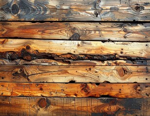 Rustic Wooden Planks with Visible Grain and Knots Showing Aged Texture and Natural Imperfections Captured Under Bright Sunlight