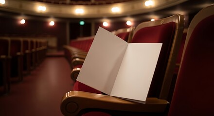 Empty Program on Red Velvet Seat in a Grand Theater, Warm Lighting.