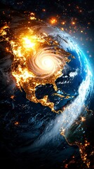 Hurricane over North America at Night.