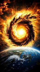 Fiery Vortex Above Earth.