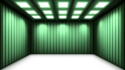 Empty green industrial room with square ceiling lights background illustration