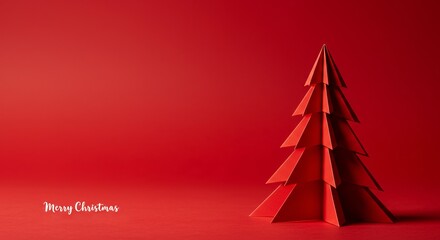 Red Paper Christmas Tree Minimalist Holiday Decoration Festive Season Greetings Background Image