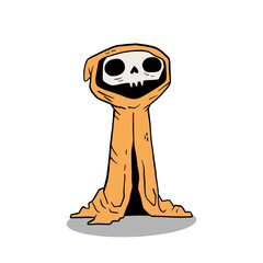 Cute skeleton cartoon in orange cloak standing Vector illustration