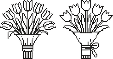 Two bouquets of tulips in a simple line art style
