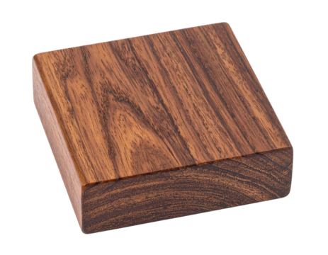 Solid square block of polished dark rosewood wood.