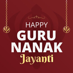Happy Guru Nanak Jayanti poster card with Khanda Sikh religious symbol. Sikhism celebration design, greeting festival background. Punjab Gurpurab concept. Vector illustration