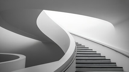 Elegant spiral staircase in minimalist architectural design in black and white creating a sophisticated visual experience for modern interiors