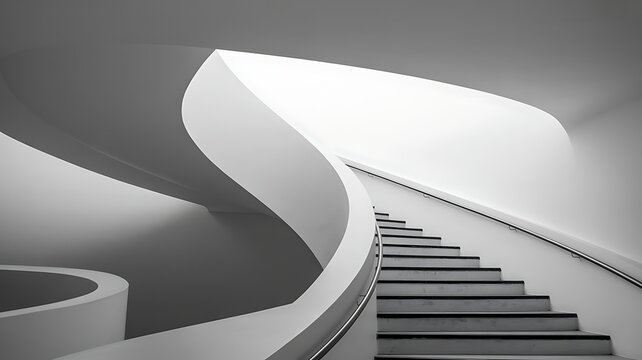 Elegant spiral staircase in minimalist architectural design in black and white creating a sophisticated visual experience for modern interiors