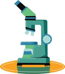 Science Lab Microscope Flat Vector Illustration Green Teal Orange Research Equipment