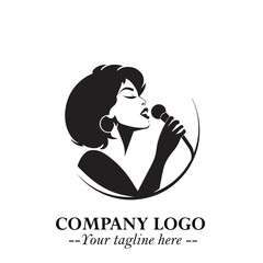 Black and White Woman Singing Logo Symbol in Minimalist Elegant Vector Design for Music and Performance