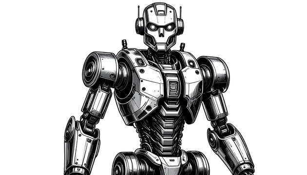 Robotic android monochrome illustration