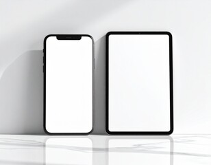 Smartphone and Tablet Mockups on Elegant Marble Table